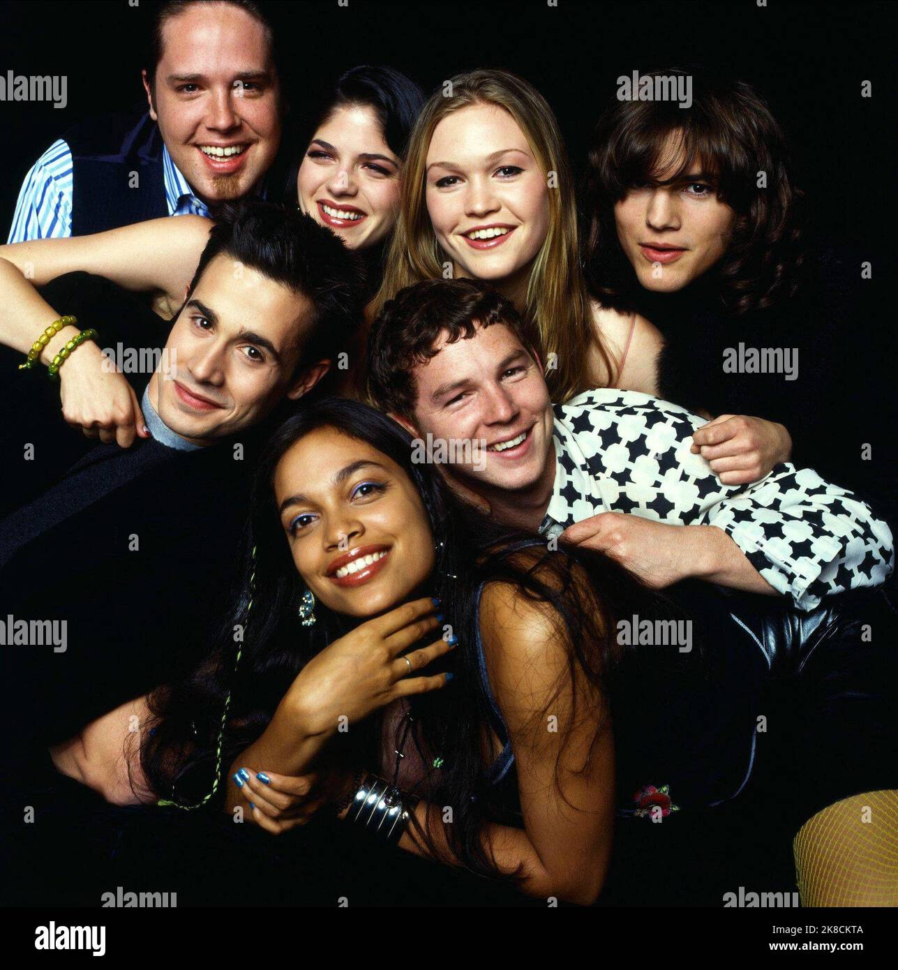 Zak Orth, Freddie Prinze Jr., Selma Blair, Rosario Dawson, Julia Stiles, Shawn Hatosy & Ashton Kutcher Film: Down To You (2000) Characters: Monk Jablonski, Alfred 'Al' Connelly, Cyrus, Lana, Imogen, Eddie Hicks, Jim Morrison  Director: Kris Isacsson 21 January 2000   **WARNING** This Photograph is for editorial use only and is the copyright of FILM FOUR and/or the Photographer assigned by the Film or Production Company and can only be reproduced by publications in conjunction with the promotion of the above Film. A Mandatory Credit To FILM FOUR is required. The Photographer should also be cred Stock Photo