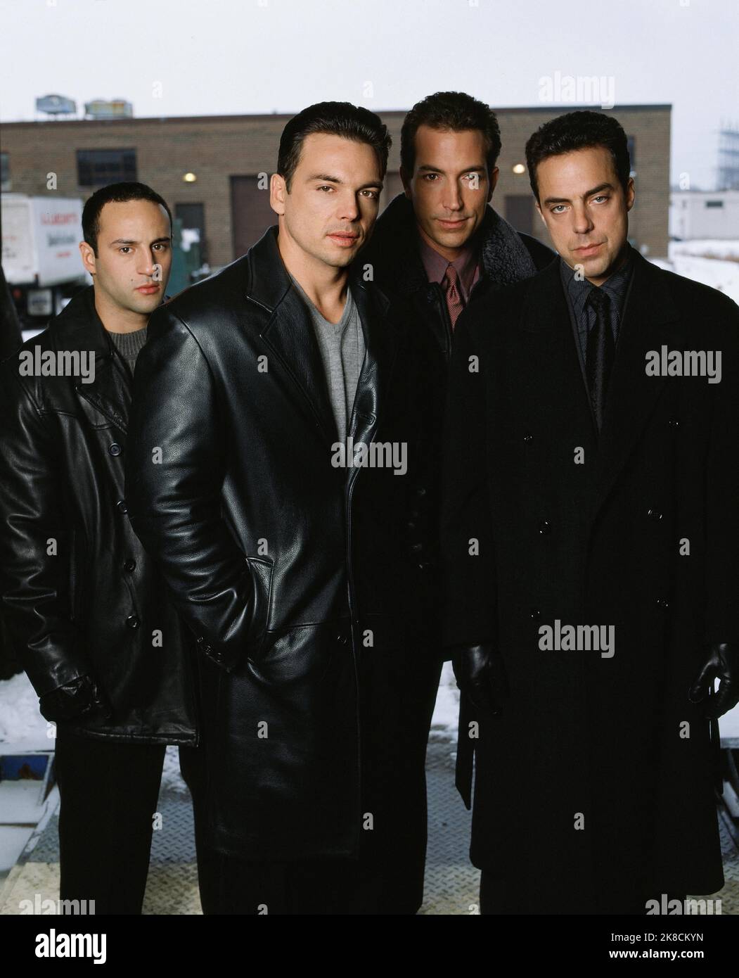 Lillo Brancato, Jason Gedrick, Sonny Marinelli & Titus Welliver Television: Falcone (2000) Characters: Lucky (unknown episodes),'Joe Falcone'&#160;/ ... (unknown episodes),Jimmy Suits&#160;/ ... (9 episodes, 2000) & Santino 'Sonny' Napoli (unknown episodes)  04 April 2000   **WARNING** This Photograph is for editorial use only and is the copyright of CBS TELEVISION and/or the Photographer assigned by the Film or Production Company and can only be reproduced by publications in conjunction with the promotion of the above Film. A Mandatory Credit To CBS TELEVISION is required. The Photographer sh Stock Photo