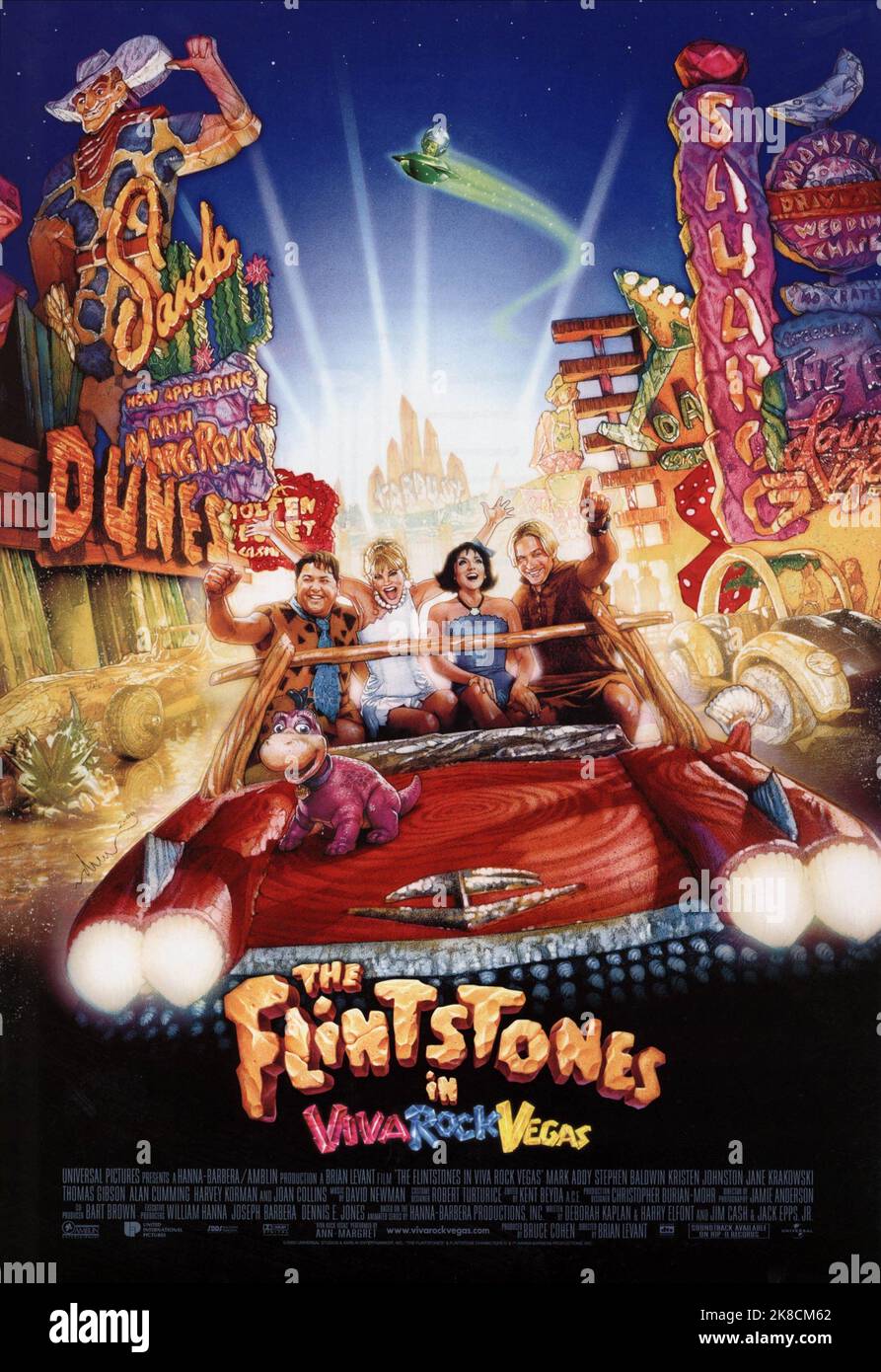 Mark Addy, Kristen Johnston, Jane Krakowski & Stephen Baldwin Film: The Flintstones In Viva Rock Vegas (USA 2000) Characters: Fred Flintstone,Wilma Slaghoople,Betty O'Shale & Barney Rubble  Director: Brian Levant 15 April 2000   **WARNING** This Photograph is for editorial use only and is the copyright of UNIVERSALHANNA-BARBERA PROD. and/or the Photographer assigned by the Film or Production Company and can only be reproduced by publications in conjunction with the promotion of the above Film. A Mandatory Credit To UNIVERSALHANNA-BARBERA PROD. is required. The Photographer should also be cre Stock Photo