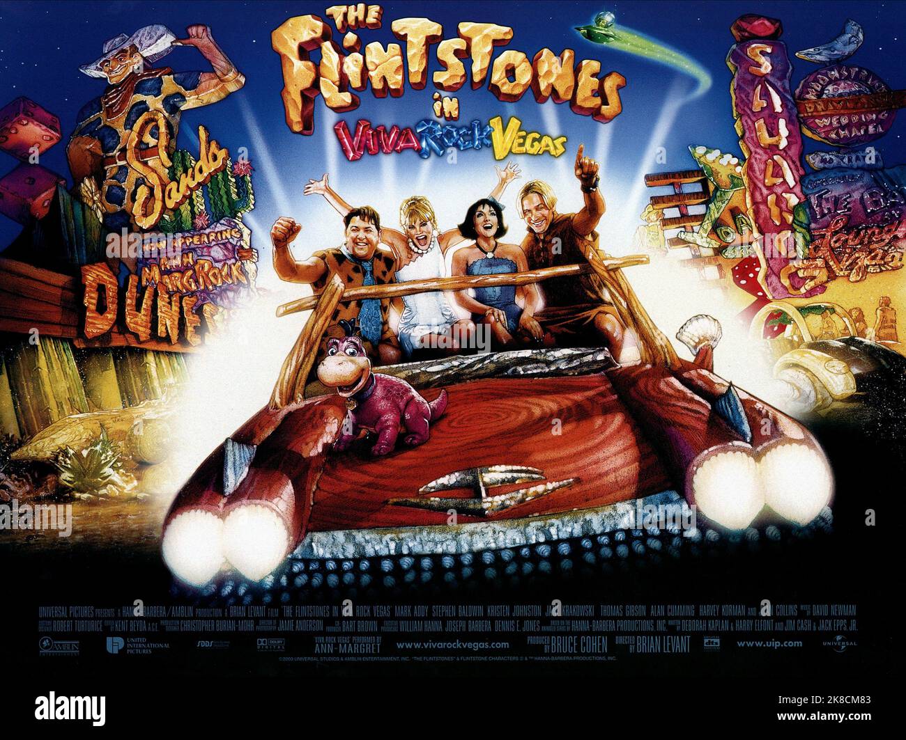 Mark Addy, Kristen Johnston, Jane Krakowski & Stephen Baldwin Film: The Flintstones In Viva Rock Vegas (USA 2000) Characters: Fred Flintstone,Wilma Slaghoople,Betty O'Shale & Barney Rubble  Director: Brian Levant 15 April 2000   **WARNING** This Photograph is for editorial use only and is the copyright of UNIVERSALHANNA-BARBERA PROD. and/or the Photographer assigned by the Film or Production Company and can only be reproduced by publications in conjunction with the promotion of the above Film. A Mandatory Credit To UNIVERSALHANNA-BARBERA PROD. is required. The Photographer should also be cre Stock Photo