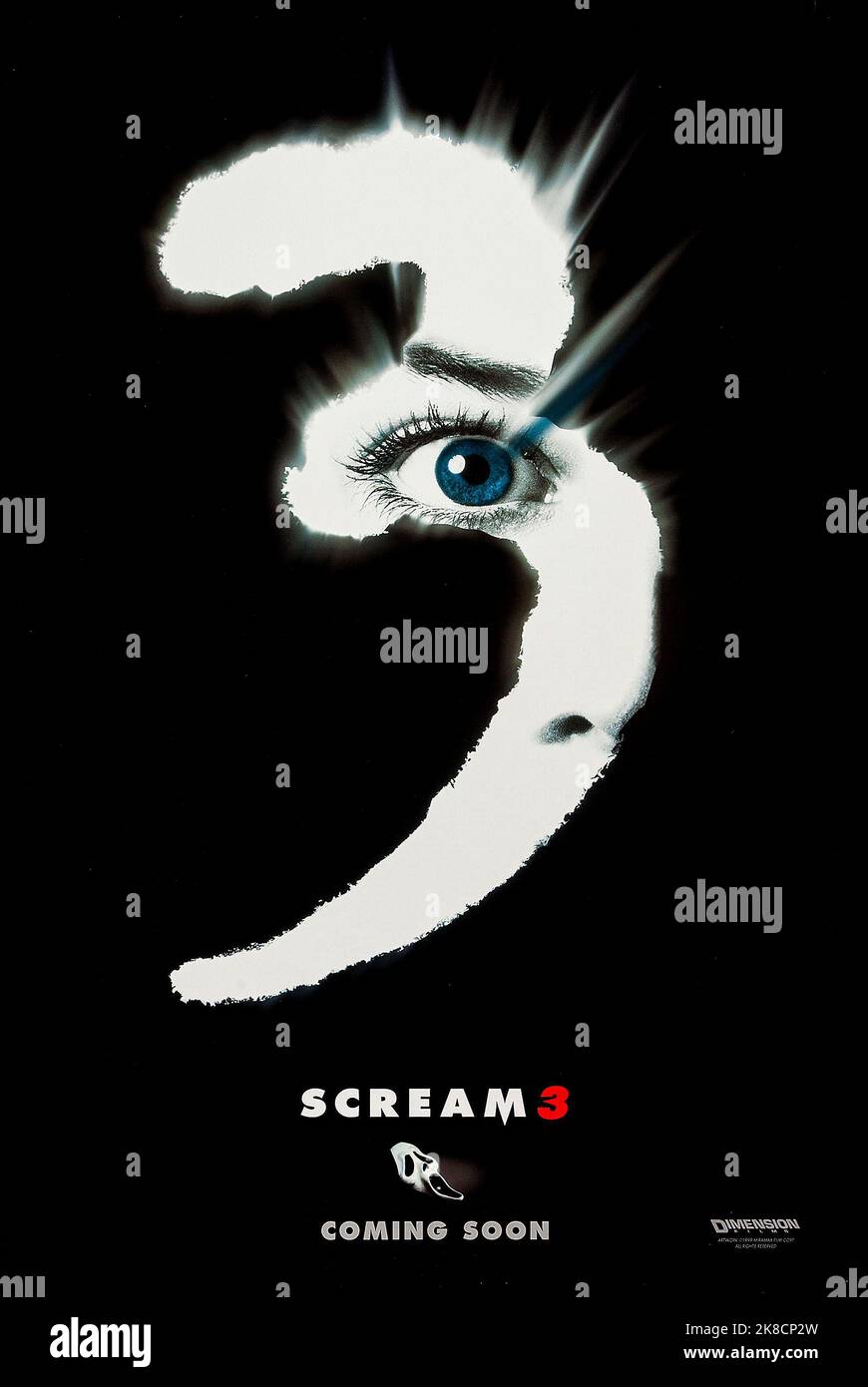 Movie Poster Film: Scream 3 (USA 2000)   Director: Wes Craven 03 February 2000   **WARNING** This Photograph is for editorial use only and is the copyright of DIMENSION FILMS and/or the Photographer assigned by the Film or Production Company and can only be reproduced by publications in conjunction with the promotion of the above Film. A Mandatory Credit To DIMENSION FILMS is required. The Photographer should also be credited when known. No commercial use can be granted without written authority from the Film Company. Stock Photo
