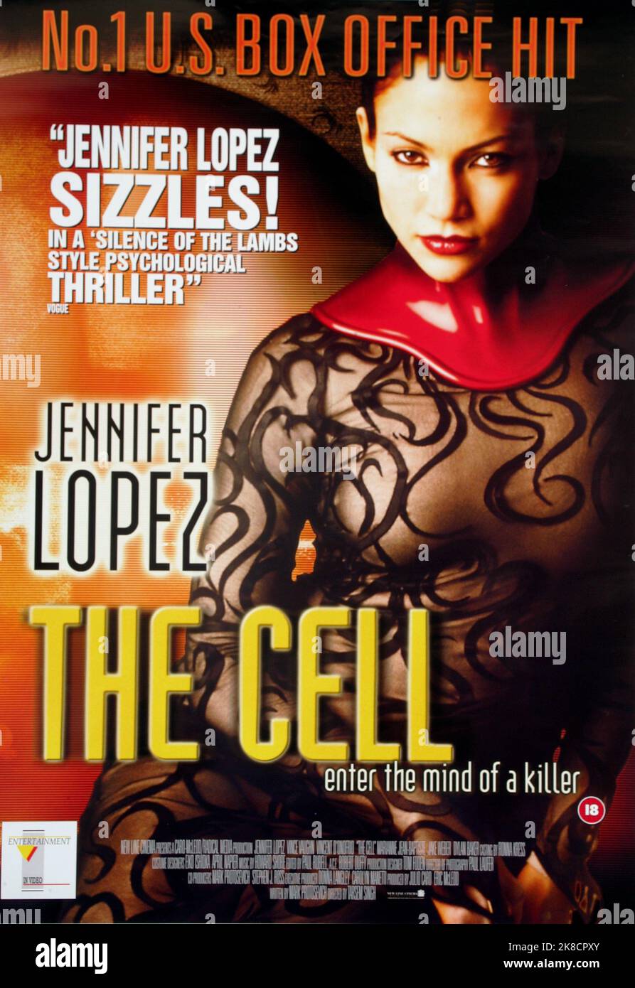 Jennifer Lopez Poster Film: The Cell (USA/DE 2010)   Director: Tarsem Singh 17 August 2000   **WARNING** This Photograph is for editorial use only and is the copyright of NEW LINE and/or the Photographer assigned by the Film or Production Company and can only be reproduced by publications in conjunction with the promotion of the above Film. A Mandatory Credit To NEW LINE is required. The Photographer should also be credited when known. No commercial use can be granted without written authority from the Film Company. Stock Photo