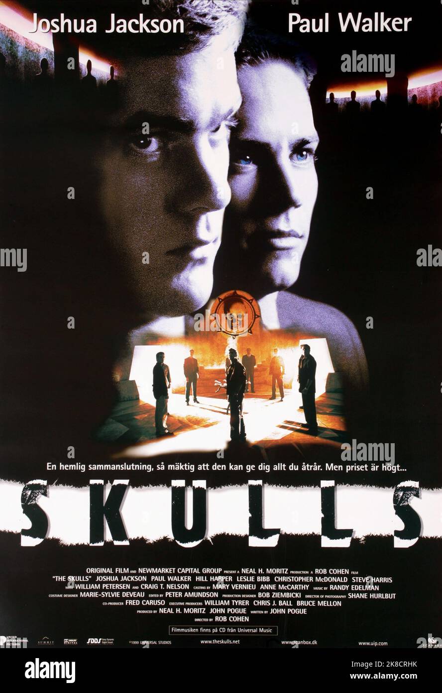 Paul Walker & Joshua Jackson Poster Film: The Skulls (USA/CAN 2000) Characters: Caleb Mandrake &  Director: Rob Cohen 27 March 2000   **WARNING** This Photograph is for editorial use only and is the copyright of UNIVERSAL PICTURES and/or the Photographer assigned by the Film or Production Company and can only be reproduced by publications in conjunction with the promotion of the above Film. A Mandatory Credit To UNIVERSAL PICTURES is required. The Photographer should also be credited when known. No commercial use can be granted without written authority from the Film Company. Stock Photo