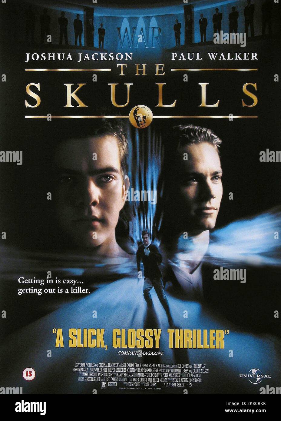 Paul Walker & Joshua Jackson Film: The Skulls (USA/CAN 2000) Characters: Caleb Mandrake & Lucas 'Luke' McNamara  Director: Rob Cohen 27 March 2000   **WARNING** This Photograph is for editorial use only and is the copyright of UNIVERSAL PICTURES and/or the Photographer assigned by the Film or Production Company and can only be reproduced by publications in conjunction with the promotion of the above Film. A Mandatory Credit To UNIVERSAL PICTURES is required. The Photographer should also be credited when known. No commercial use can be granted without written authority from the Film Company. Stock Photo