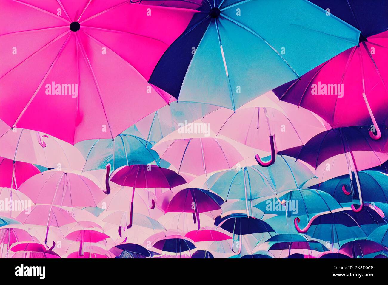 Translucent abstract umbrella shapes background, soft, colorful