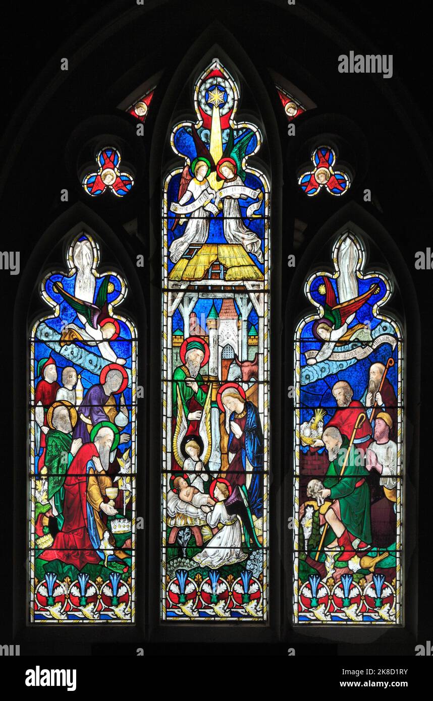 Nativity, stained glass window, by J. Hardman & Co, Hillington, Norfolk