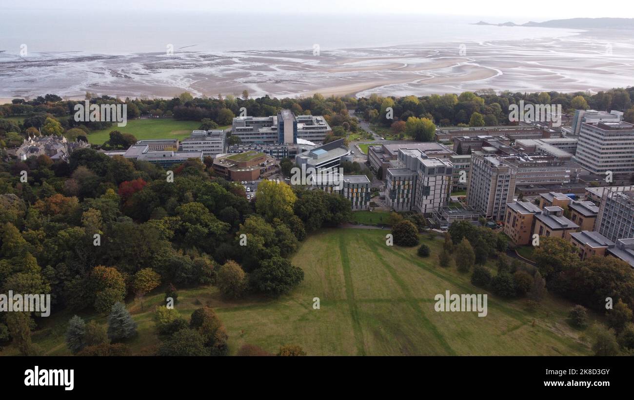 Aerial Archive photo of Swansea university and Swansea bay from above