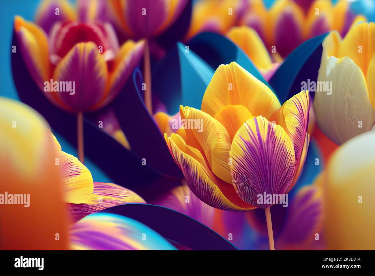 3D representation of a composition with tulip flowers. Digital art ...