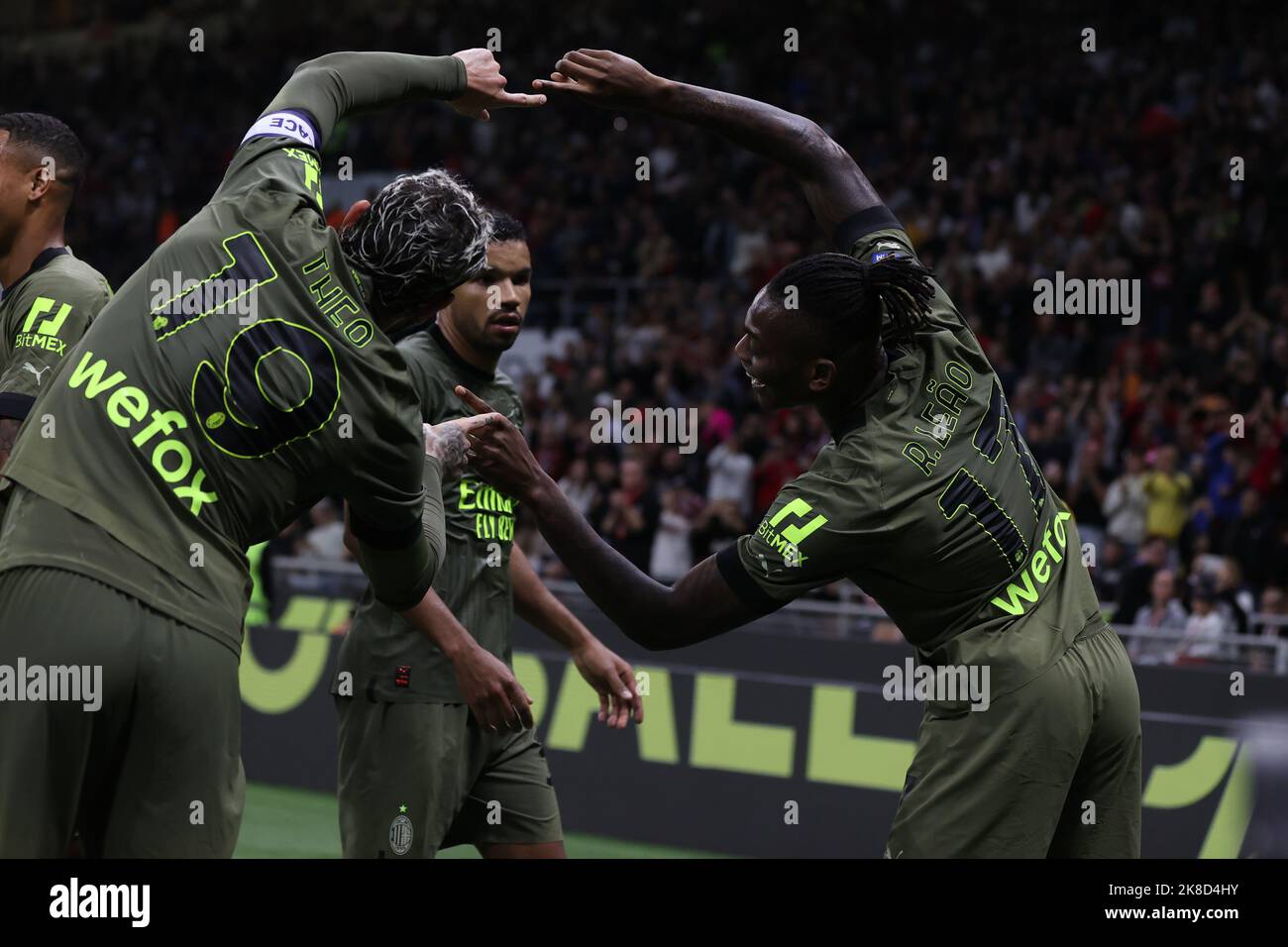 Rafael Leao of AC Milan celebrates after scoring a goal with Theo ...