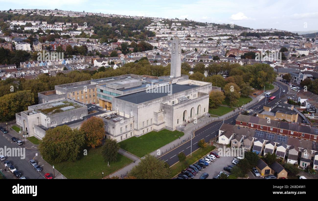 Aerial photo Swansea Guildhall and The Brangwyn Hall - Autumn 2022 Stock Photo