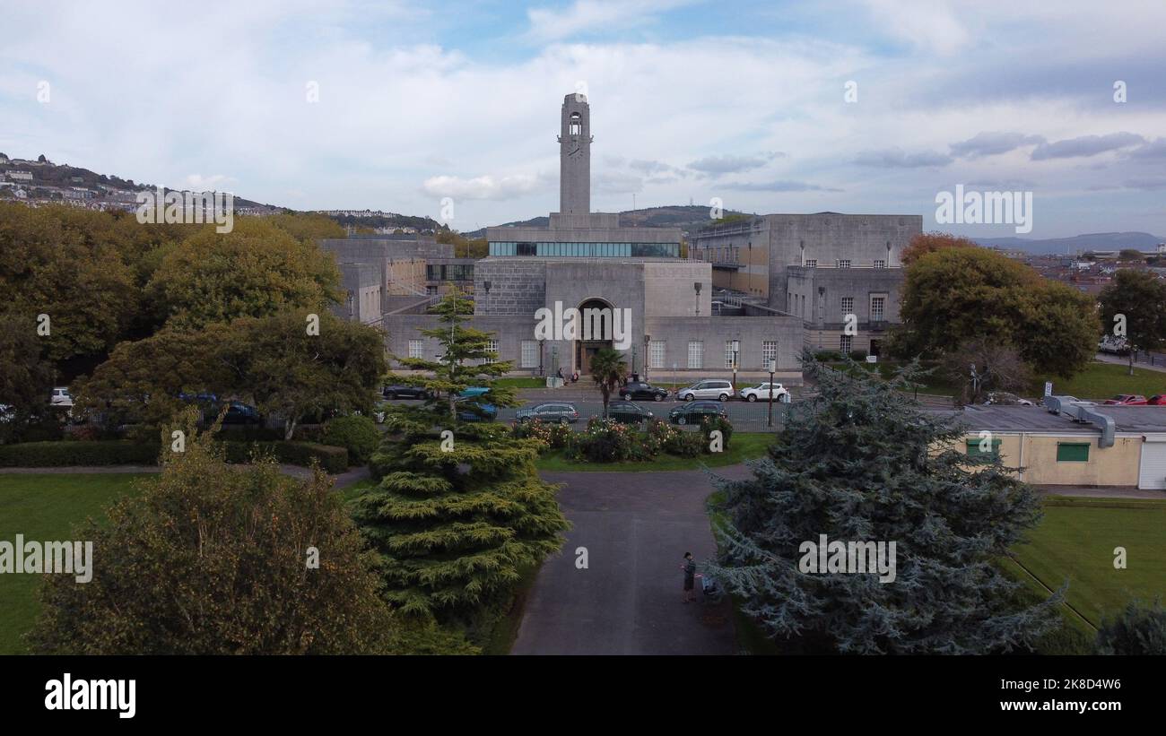 Aerial photo Swansea Guildhall and The Brangwyn Hall - Autumn 2022 Stock Photo