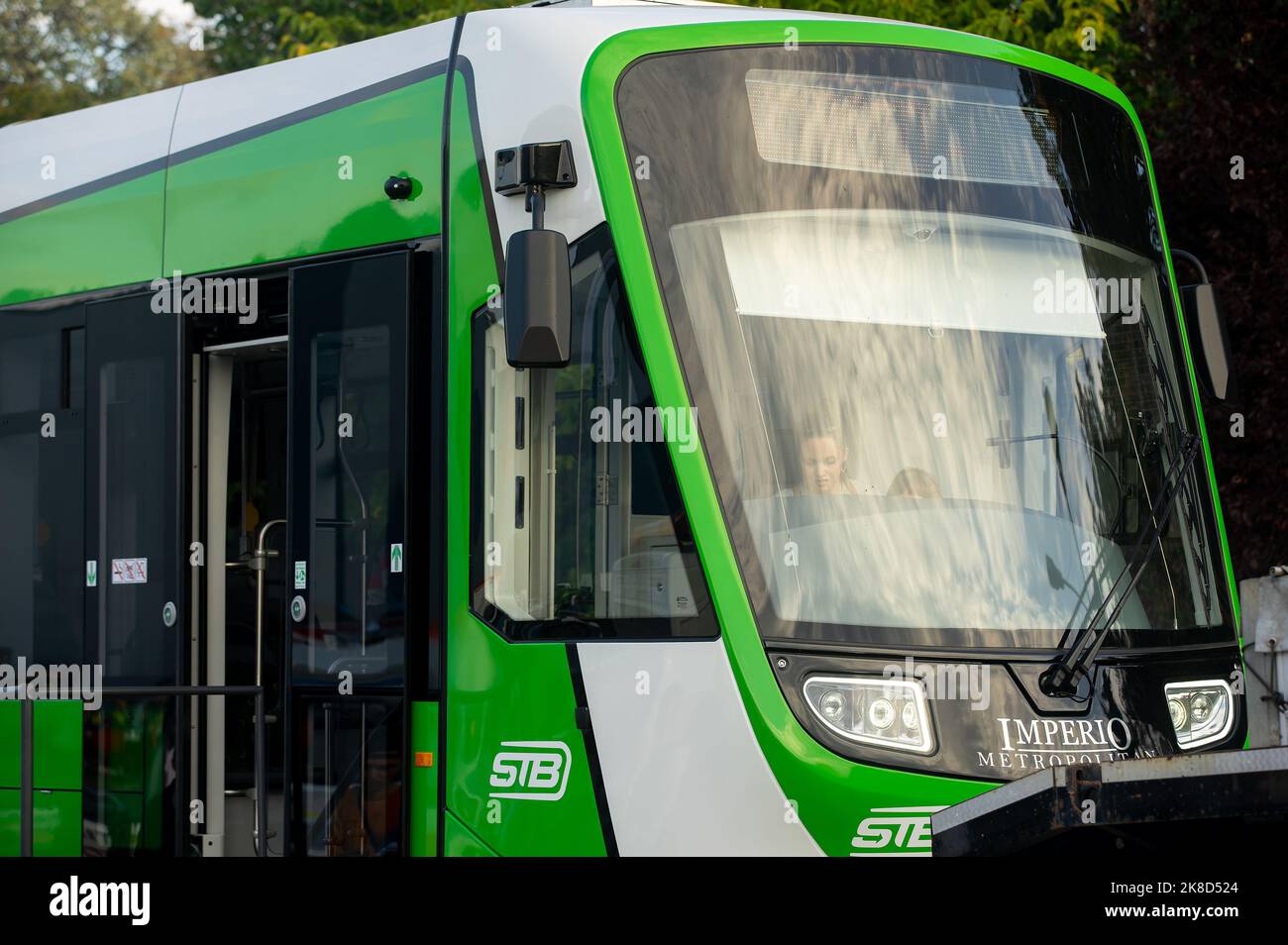 Bucharest, Romania - October 06, 2022: ASTRA Imperio Metropolitan, the Romanian double articulated tram with low floor and high transport capacity, th Stock Photo