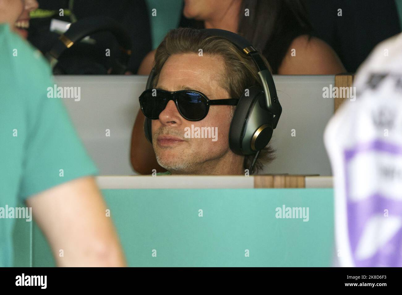 Austin, United States. 22nd Oct, 2022. American actor Brad Pitt is seen in the garage during the third free practice session of the Formula One Grand Prix of the US at the Circuit of The Americas in Austin, Texas, on Saturday, October 22, 2022. Photo by Greg Nash/UPI Credit: UPI/Alamy Live News Stock Photo