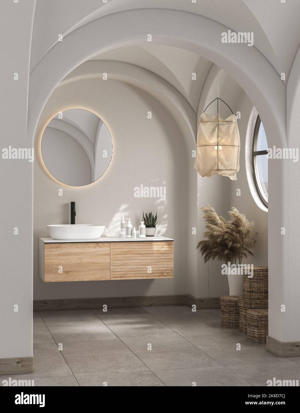 Modern mid century and minimalist bathroom interior, white decor ...