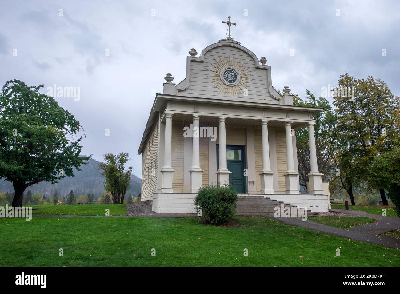 Cataldo Mission, an old Jesuit mission church in the Idaho Panhandle, oldest building in Idaho Stock Photo