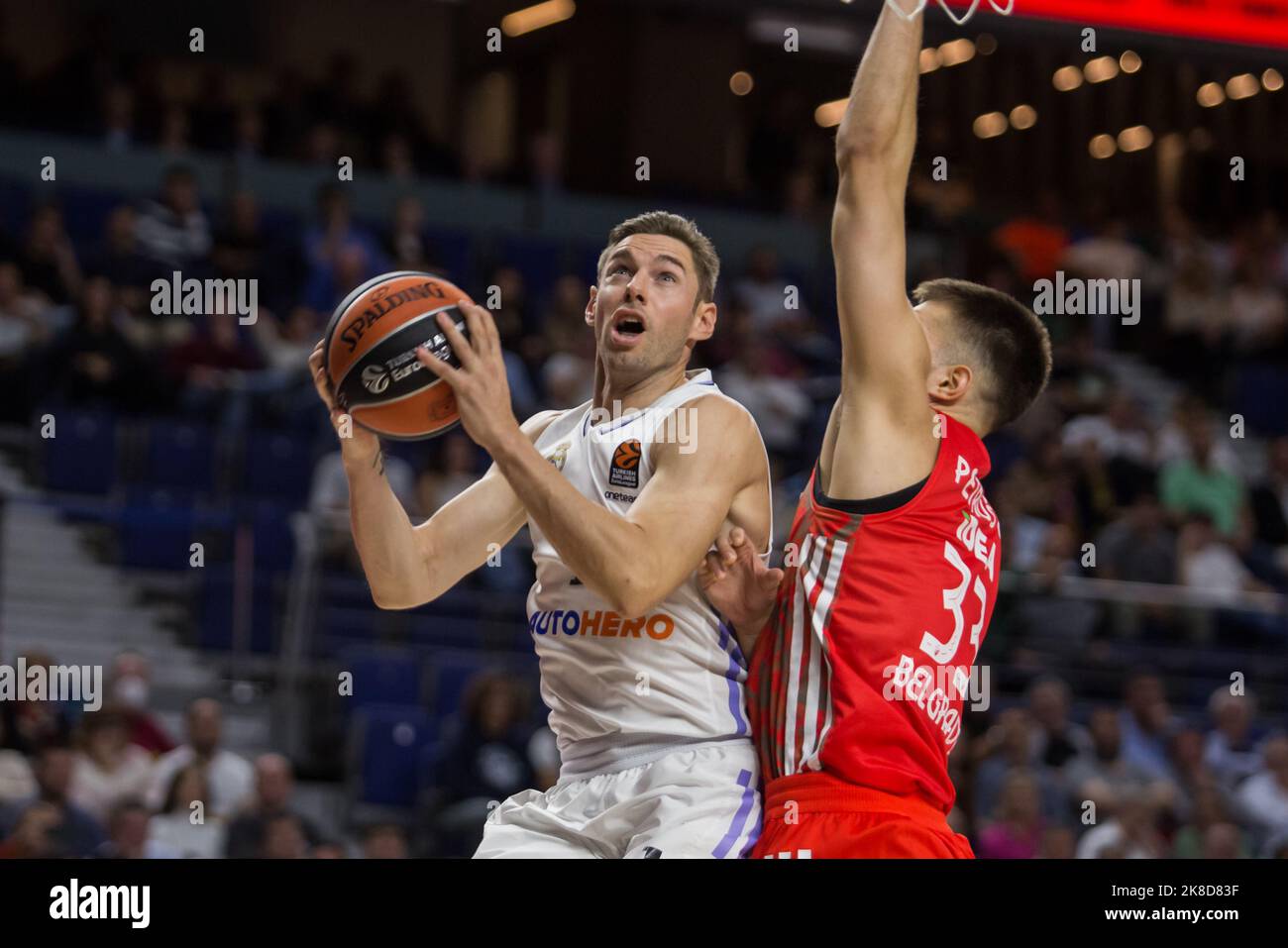 Madrid, Spain. 21st Oct, 2022. Fabien Causuer (L) and Filip Petrusev (R)during Real Madrid victory over Crvena Zvezda mts Belgrade 72 - 56 in Turkish Airlines Euroleague regular season game (round 4) celebrated at WiZink Center in Madrid (Spain). October 21st 2022. (Photo by Juan Carlos García Mate/Pacific Press/Sipa USA) Credit: Sipa USA/Alamy Live News Stock Photo
