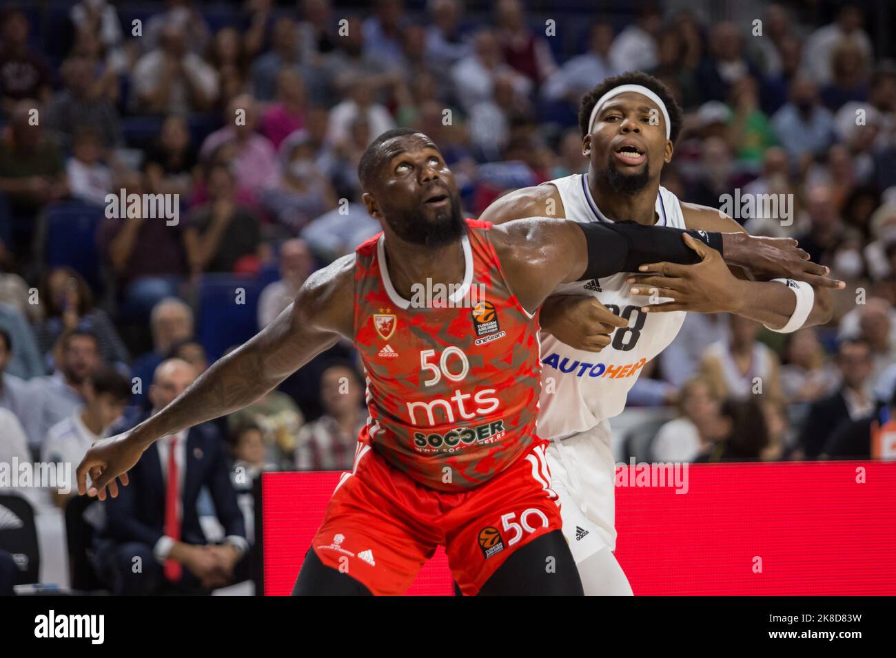 Madrid, Spain. 21st Oct, 2022. Benjamin Bentil (L) and Guerschon Yabusele (R)during Real Madrid victory over Crvena Zvezda mts Belgrade 72 - 56 in Turkish Airlines Euroleague regular season game (round 4) celebrated at WiZink Center in Madrid (Spain). October 21st 2022. (Photo by Juan Carlos García Mate/Pacific Press/Sipa USA) Credit: Sipa USA/Alamy Live News Stock Photo