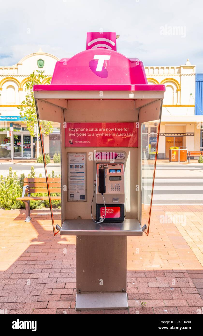 Free Telstra public Payphone in Inverell, northern new south wales, australia Stock Photo