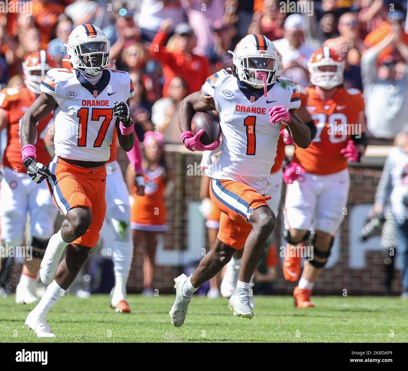 Clemson, SC, USA. 22nd Oct, 2022. Syracuse's Ja'had Carter 1 runs a