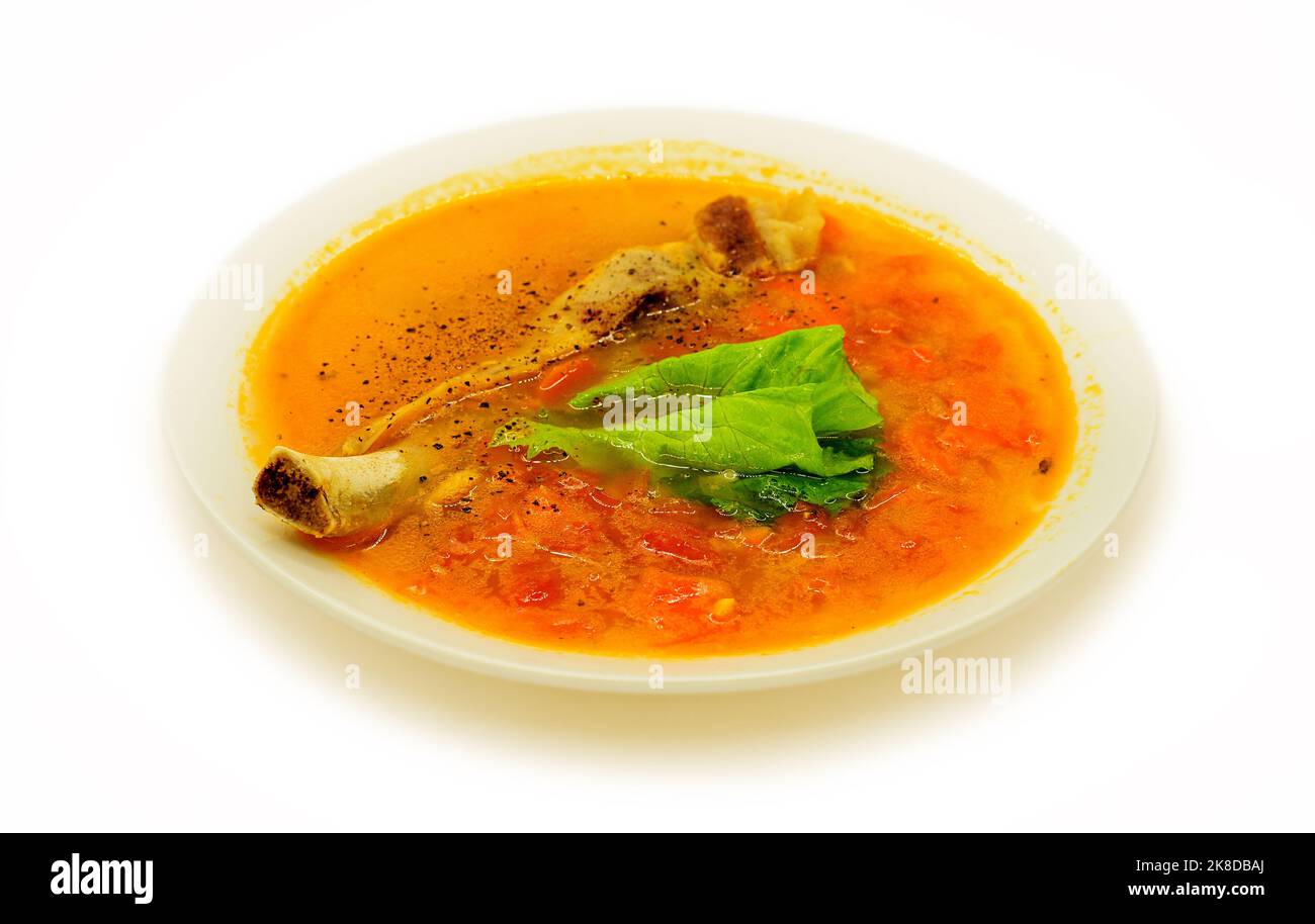 hot lentil soup with pork ribs, isolated Stock Photo