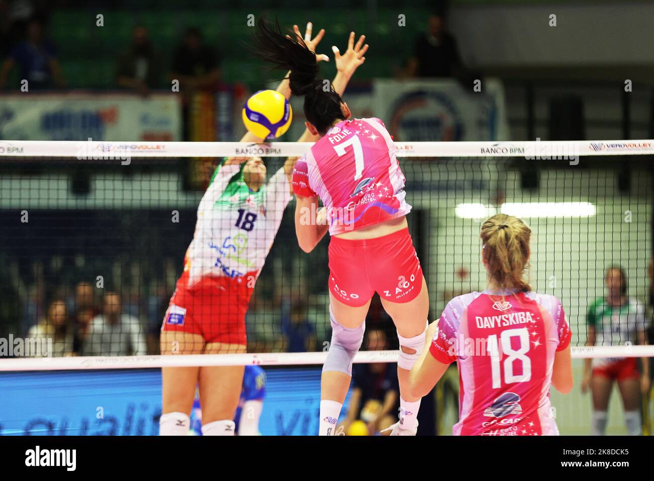 Spike of 7 RAPHAELA FOLIE (Vero Volley Milano) during Vero Volley Milano vs  Wash4Green Pinerolo, Volleyball Italian Serie A1 Women match in Monza (MB),  Italy, October 22 2022 Stock Photo - Alamy