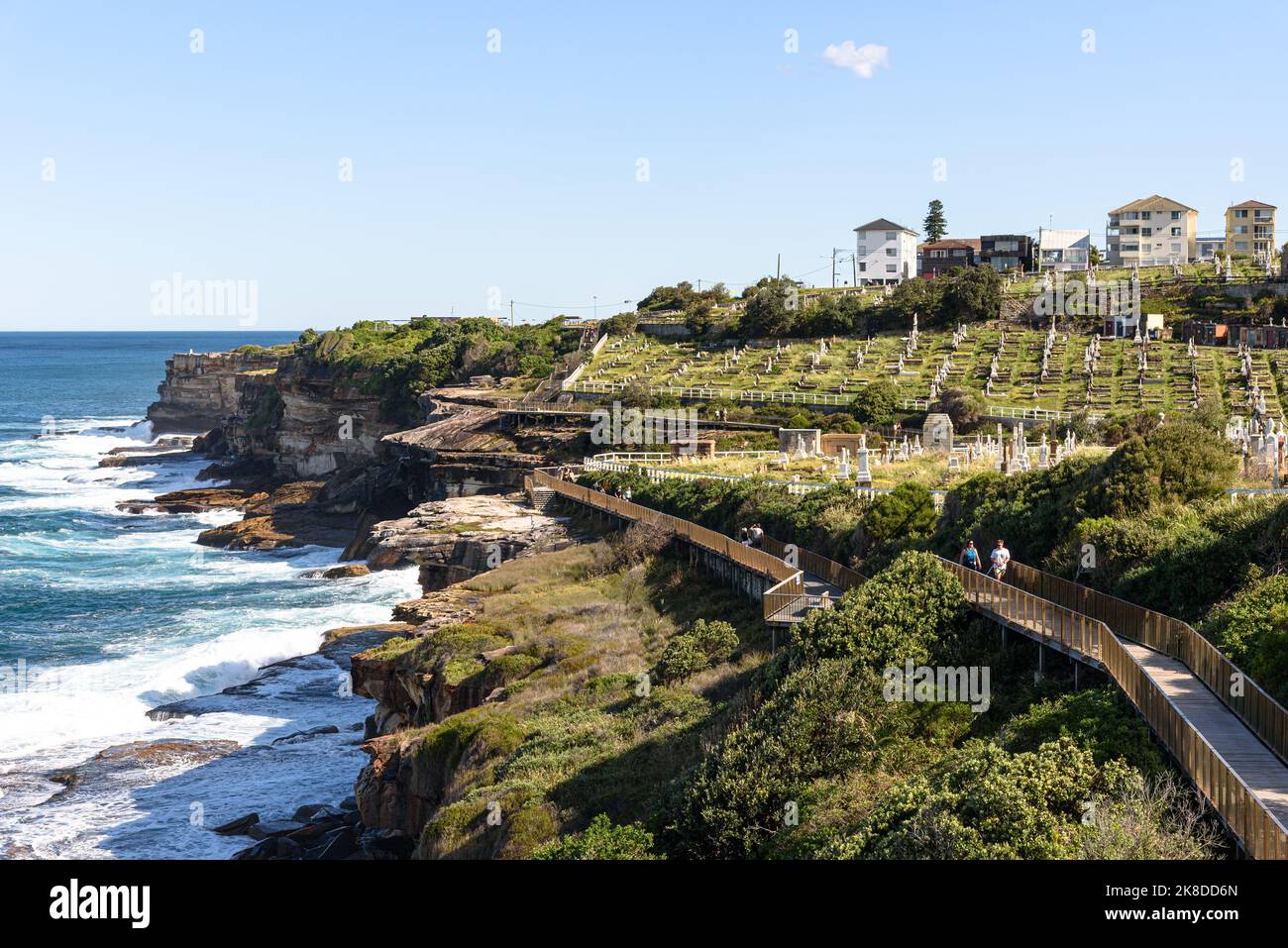 The coastal board walk that goes by Waverley Cemetery in Bronte, Sydney, New South Wales Stock Photo
