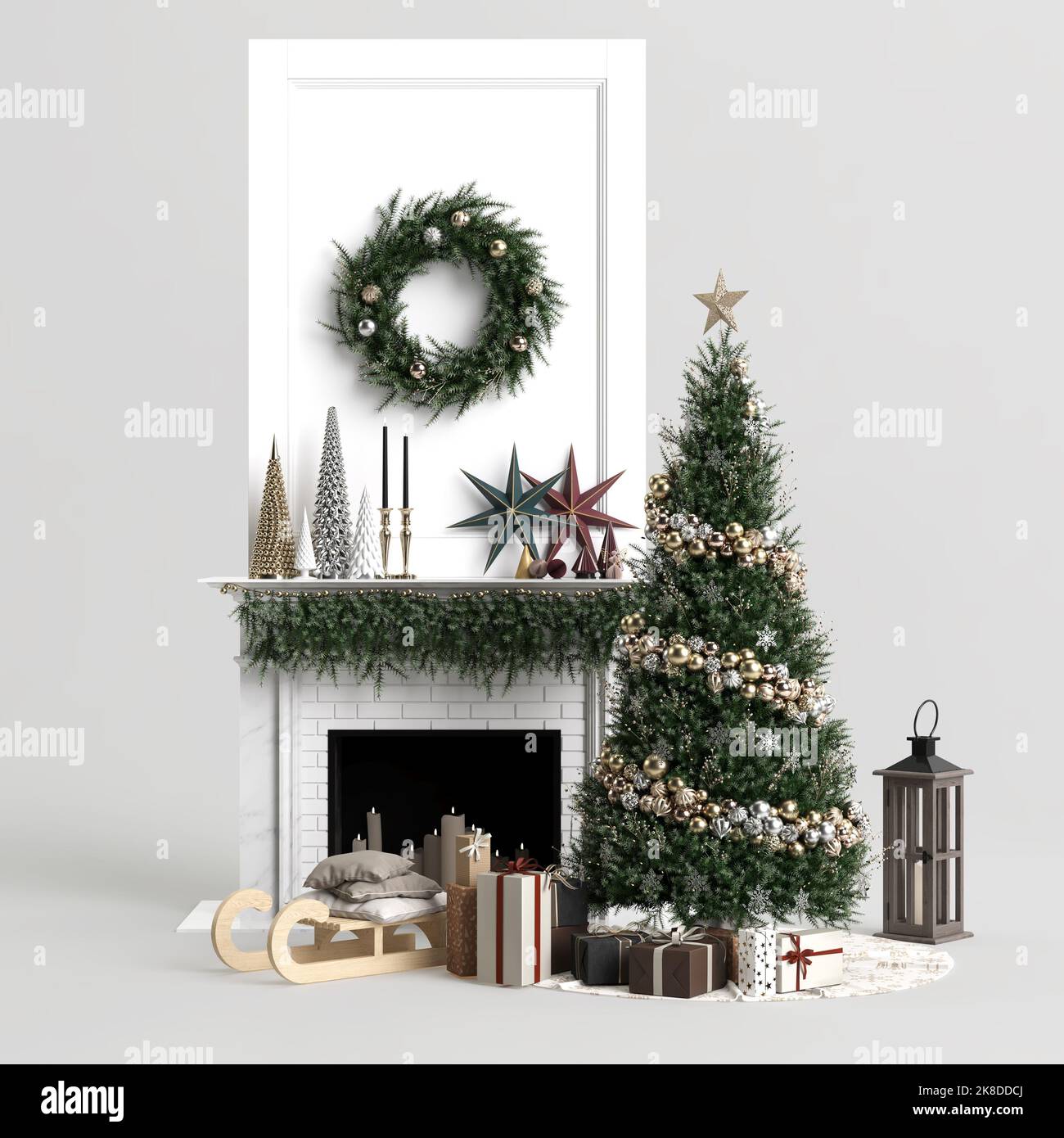 3d illustration of decoration pine tree christmas isolated on white ...