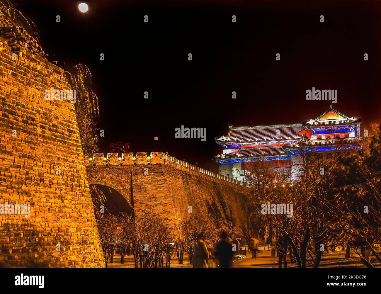 Tourists Walking Ming City Wall Ruins Park Southeast Corner Tower Dongbianmen Beijing China Wall is 550 year old US marines went over tower in Boxer R Stock Photo