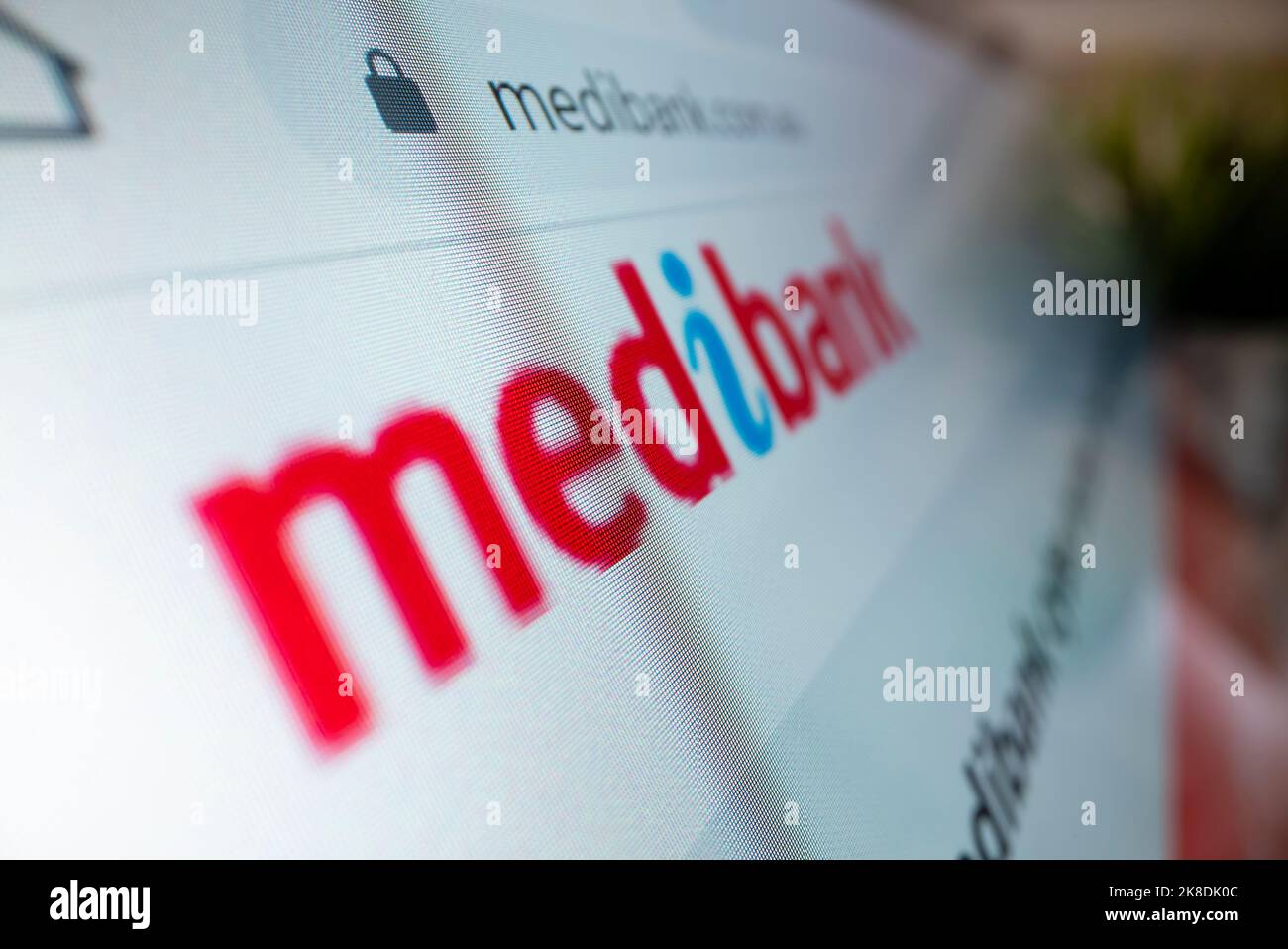 Melbourne, Australia - Oct 21, 2022: Close-up view of Medibank logo on its website, shot with macro probe lens Stock Photo