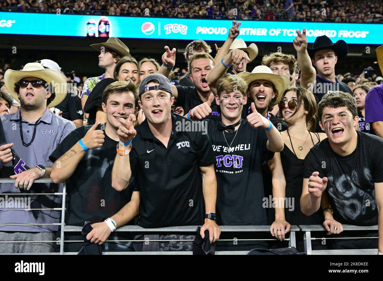 October 22nd 2022: .TCU fans cheering after a touchdown .during a NCAA Football game between the Kansas State Wildcats and TCU Horned Frogs at Amon G. Carter Stadium in Fort Worth, Texas.Manny Flores/CSM Stock Photo