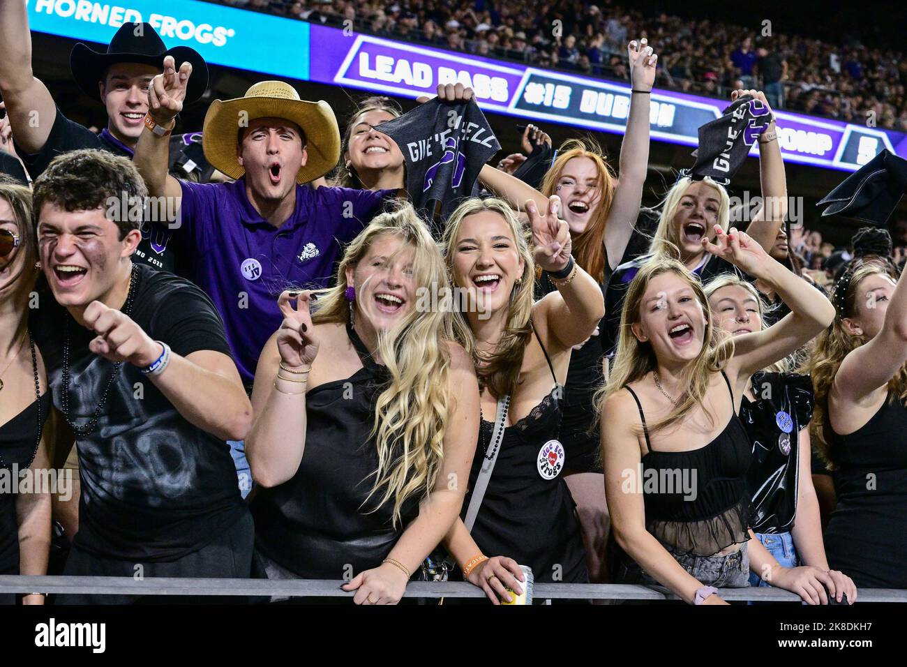 October 22nd 2022: .TCU fans cheering after a touchdown .during a NCAA Football game between the Kansas State Wildcats and TCU Horned Frogs at Amon G. Carter Stadium in Fort Worth, Texas.Manny Flores/CSM Stock Photo