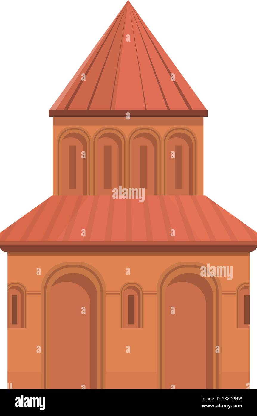 Red armenia church icon cartoon vector. Monastery map. Medieval travel Stock Vector