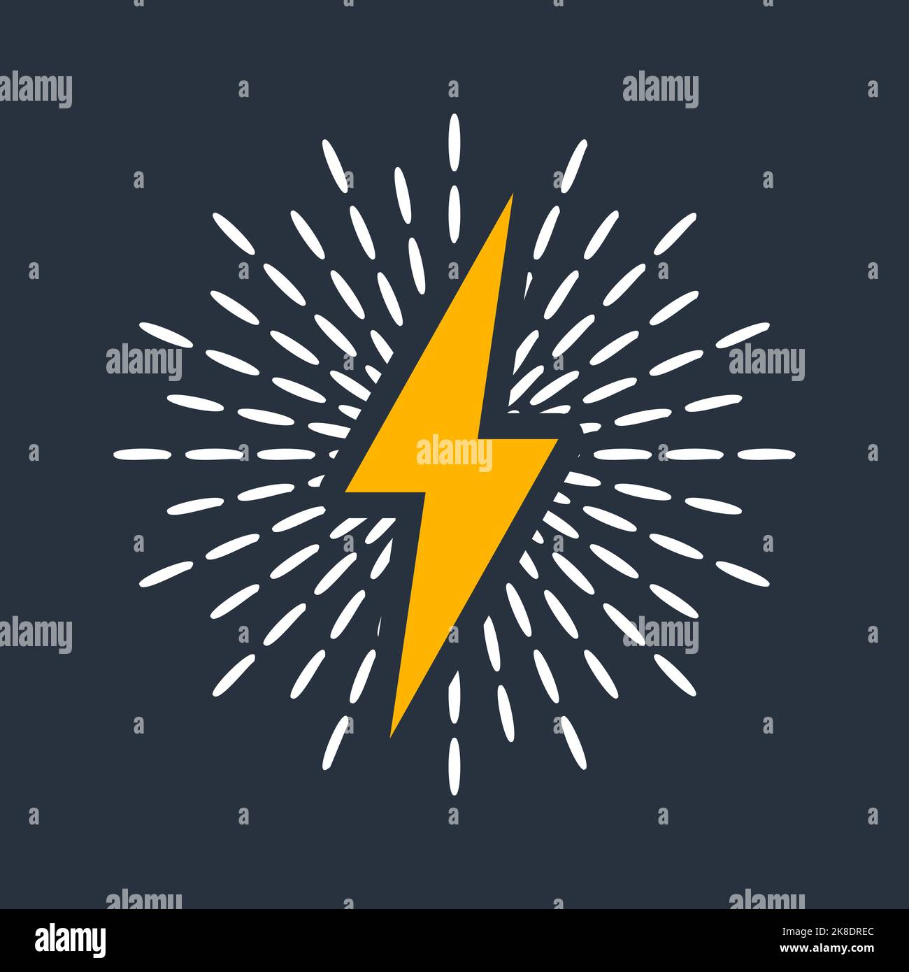 Yellow vintage lightning bolt and sun rays. Lightnings with sunburst ...