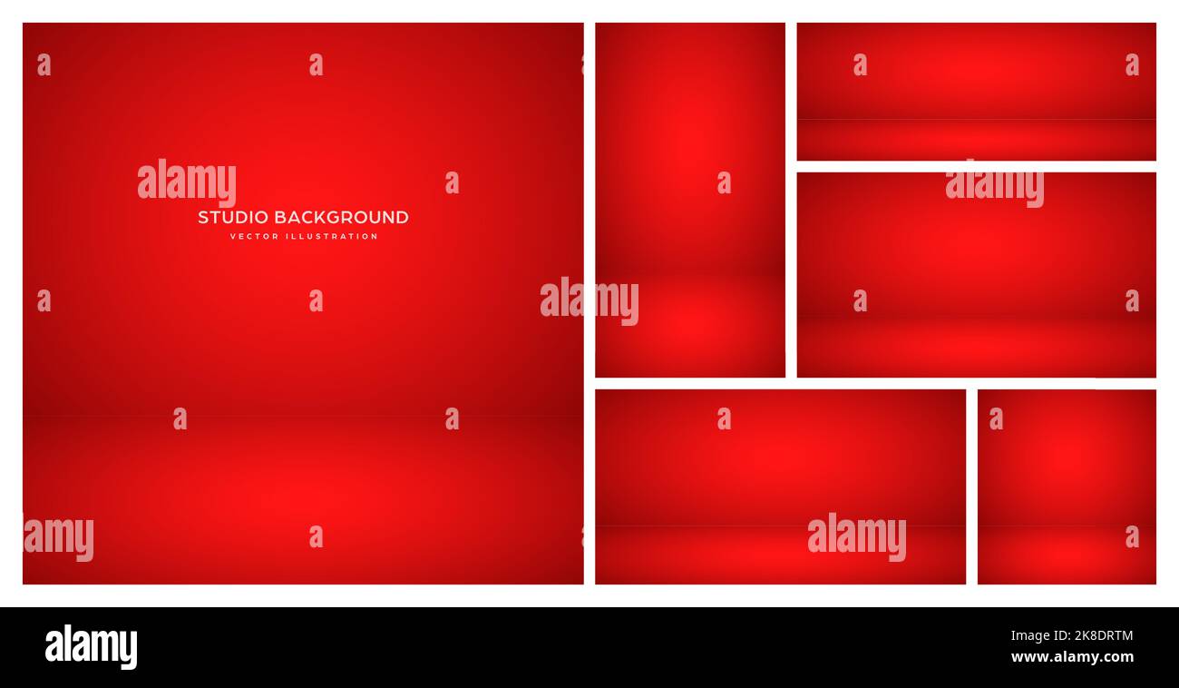 Empty red studio abstract backgrounds with spotlight effect. Product showcase backdrop. Stage lighting. Vector illustration Stock Vector