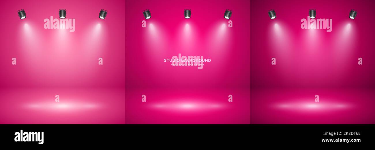 Empty red studio abstract backgrounds with spotlight effect. Product showcase backdrop. Stage lighting. Vector illustration Stock Vector
