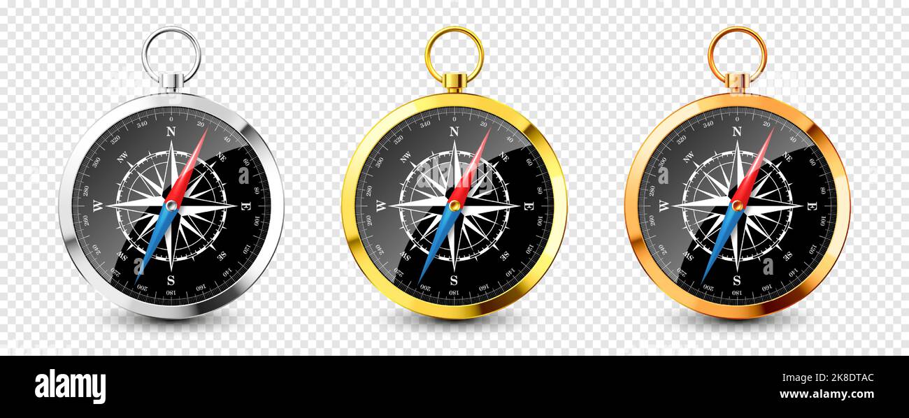Realistic Silver And Golden Vintage Compasses Marine Wind Rose And 