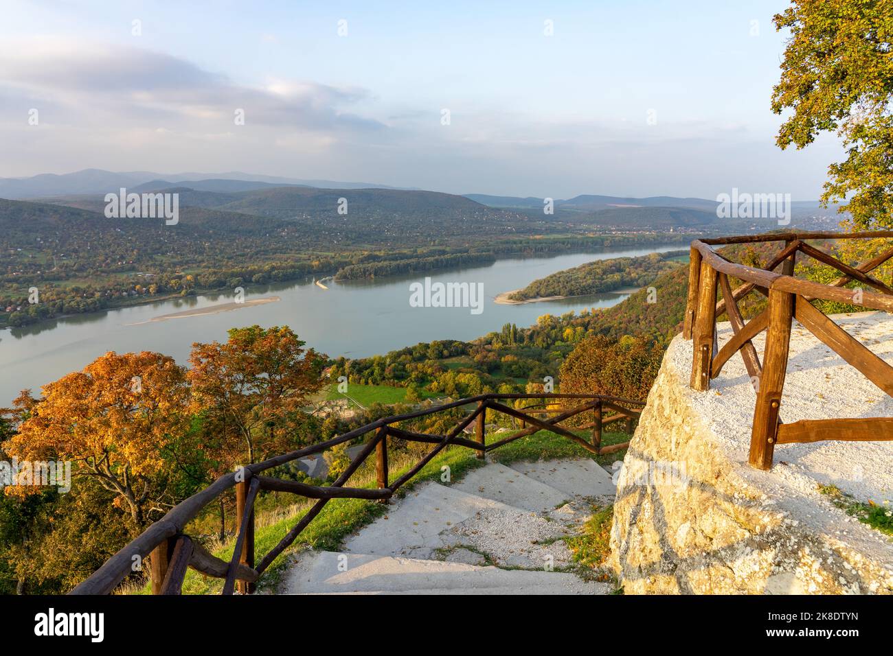 hungarian hiking trail next to Visegrad castle in Hungary over the Danube river with Pilis Borzsony mountains Stock Photo