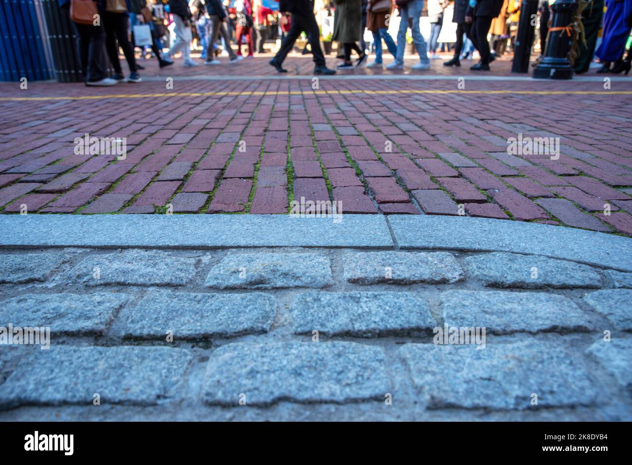 Cobblestone and brick street on Freedom Trail Boston with pedestrians Stock Photo Alamy