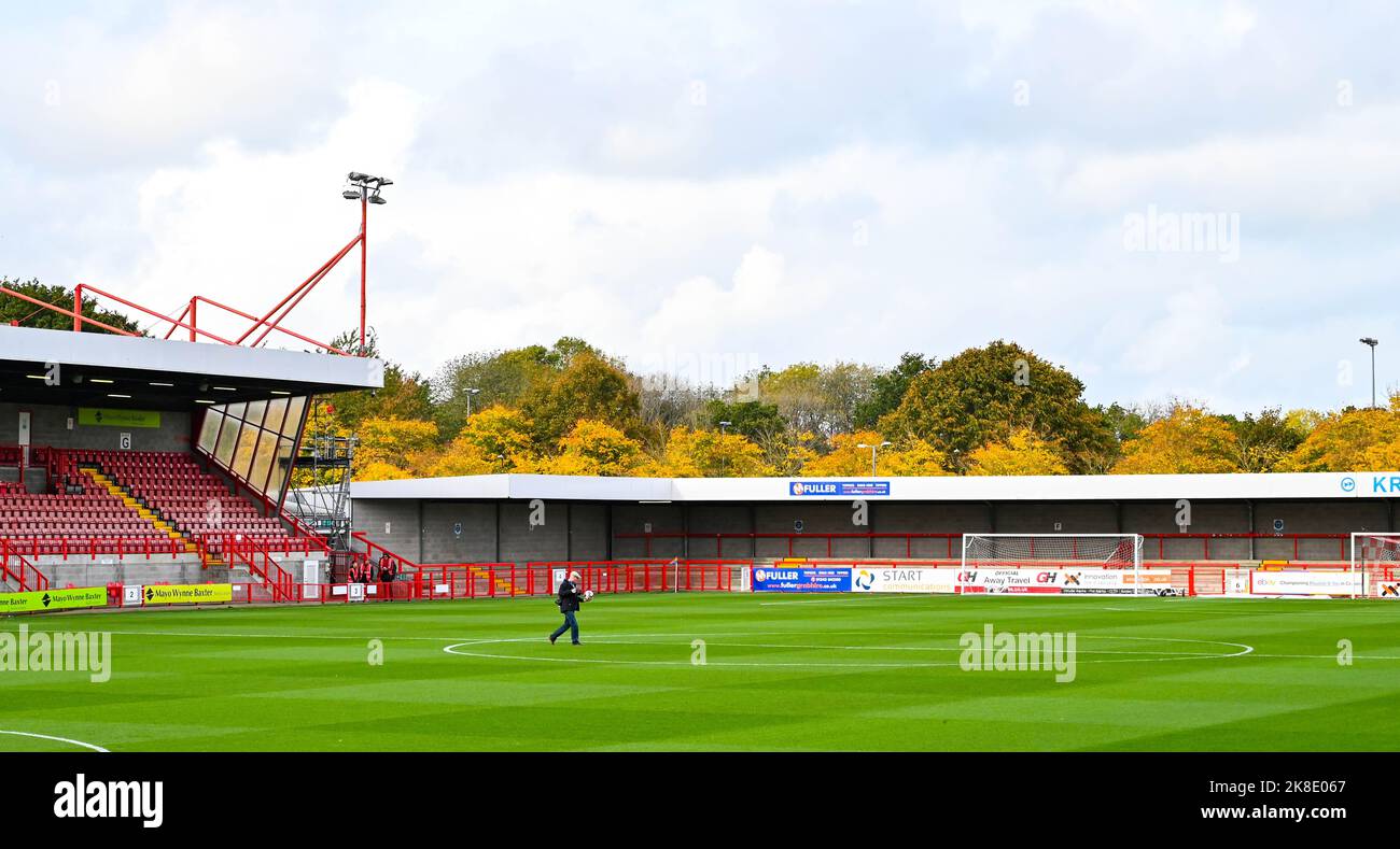 Autumn trees behind the stadium before  the EFL League Two match between Crawley Town and Mansfield Town at the Broadfield Stadium  , Crawley ,  UK - 22nd October 2022 Editorial use only. No merchandising. For Football images FA and Premier League restrictions apply inc. no internet/mobile usage without FAPL license - for details contact Football Dataco Stock Photo