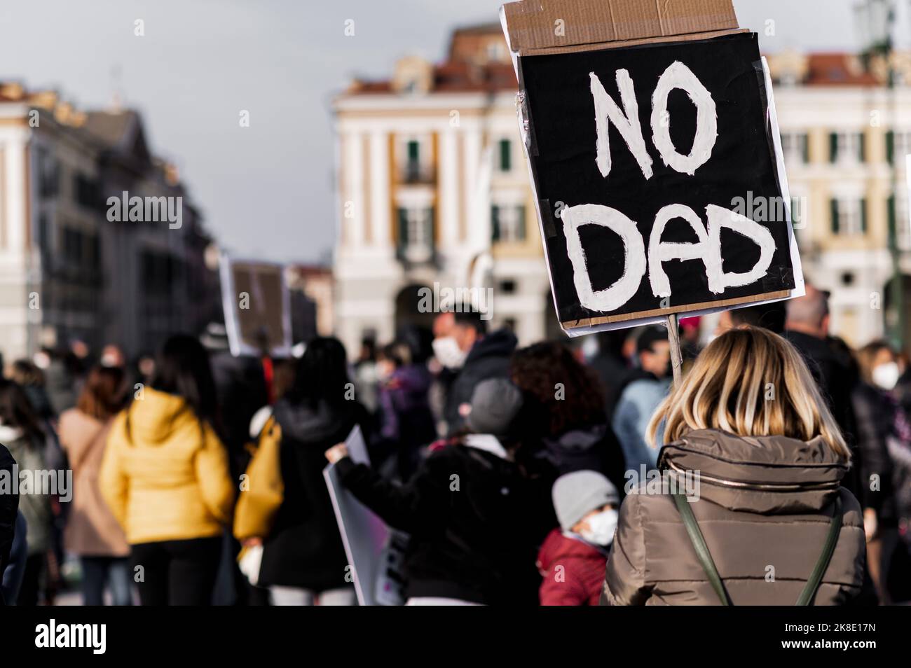 Cuneo, Italy. March 21, 2021. Street demonstration with which students and their families asked for the return of school lessons in the presence after Stock Photo