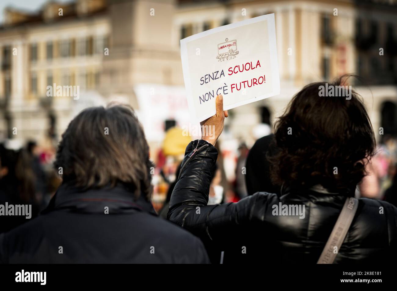 Cuneo, Italy. March 21, 2021. Street demonstration with which students and their families asked for the return of school lessons in the presence after Stock Photo