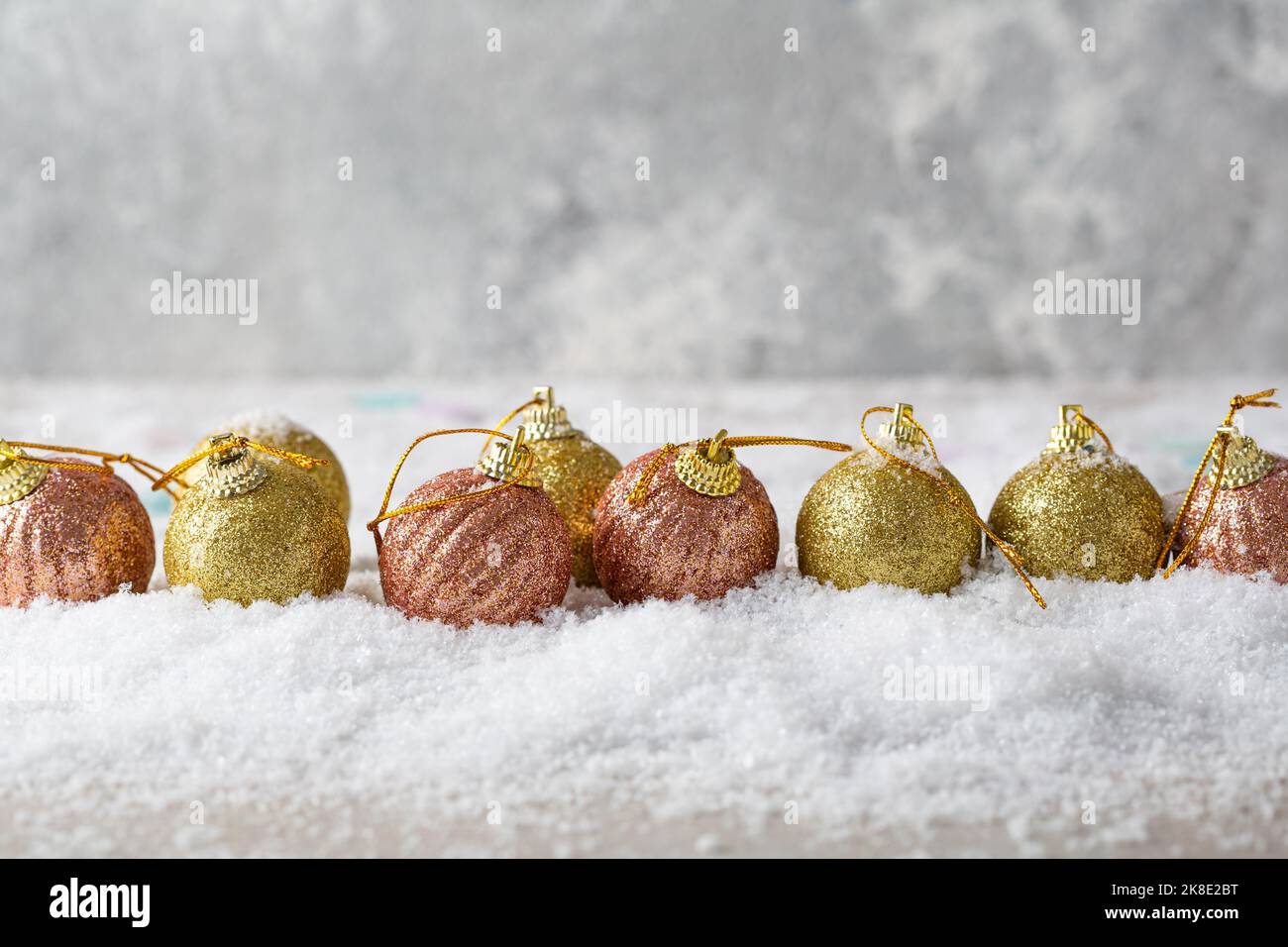 Christmas concept with snow and decorations ball copy space Stock Photo