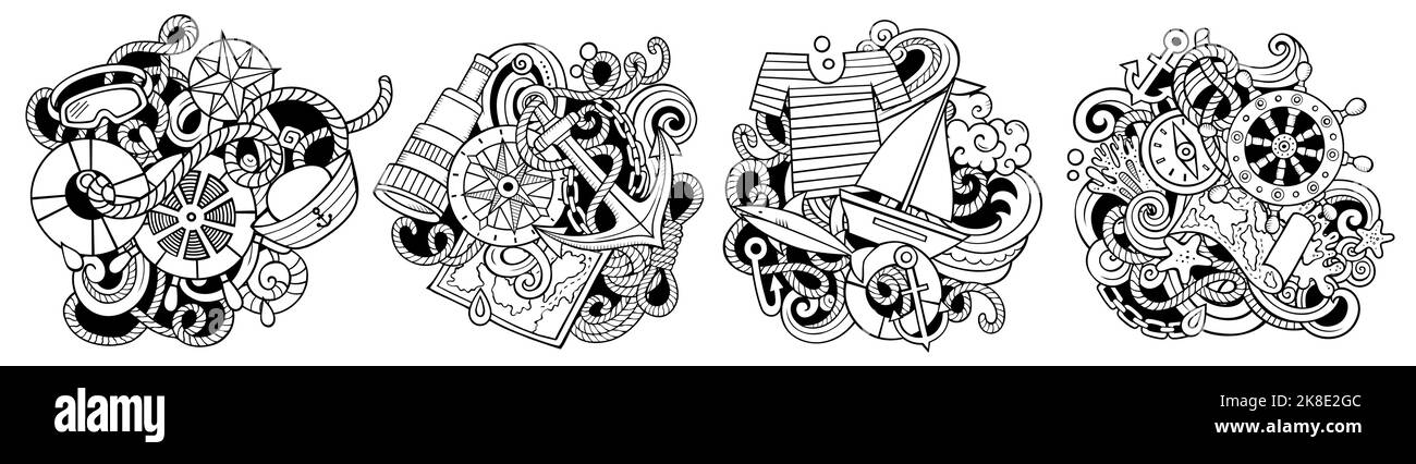 Nautical cartoon vector doodle designs set Stock Vector Image & Art - Alamy