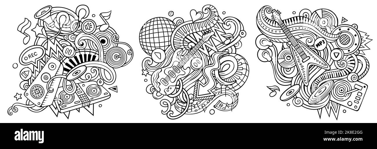 Disco music cartoon vector doodle designs set Stock Vector Image & Art ...