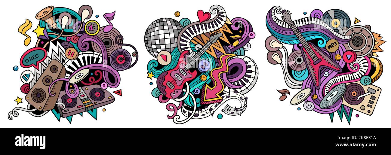 Disco music cartoon vector doodle designs set Stock Vector Image & Art ...