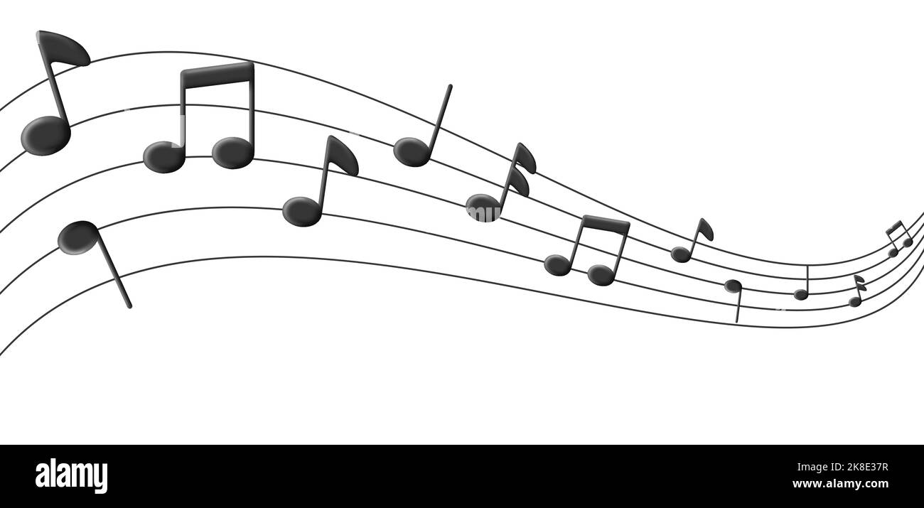 Music notes wave with 3d volume black notes, isolated vector Stock ...