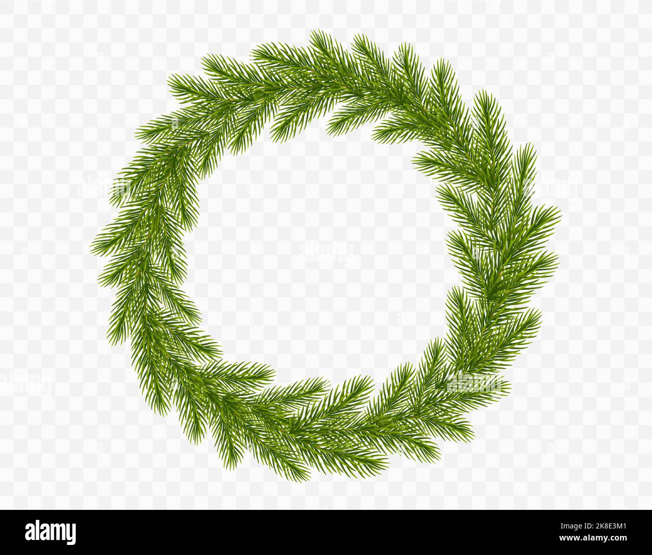 Christmas wreath of realistic fir tree branches on a transparent ...