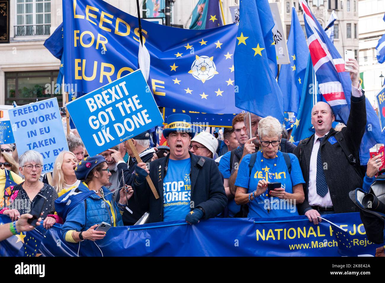London, UK. 22nd October 2022. National Rejoin March. Marching through central London from Park Lane to Parliament Square in support of rejoining the EU.  Credit: Stephen Bell/Alamy Live News Stock Photo