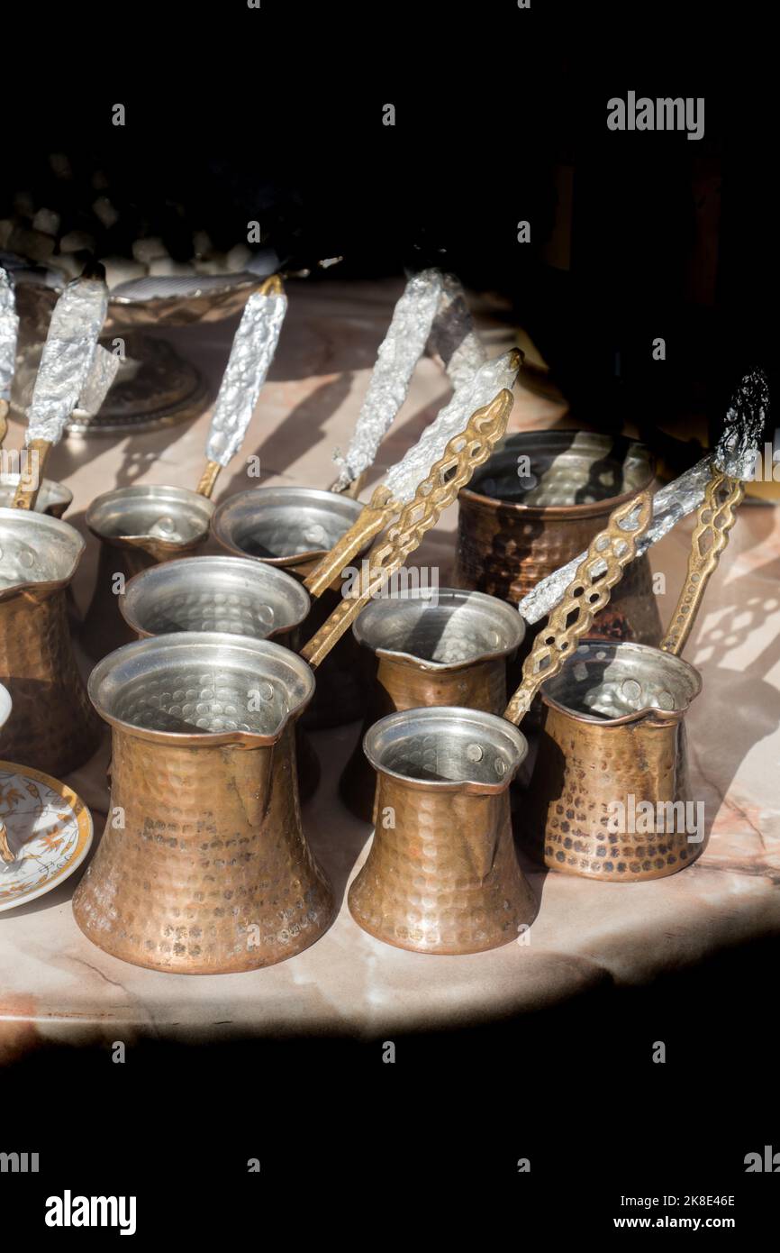 Turkish coffee pots made in a traditional style Stock Photo Alamy
