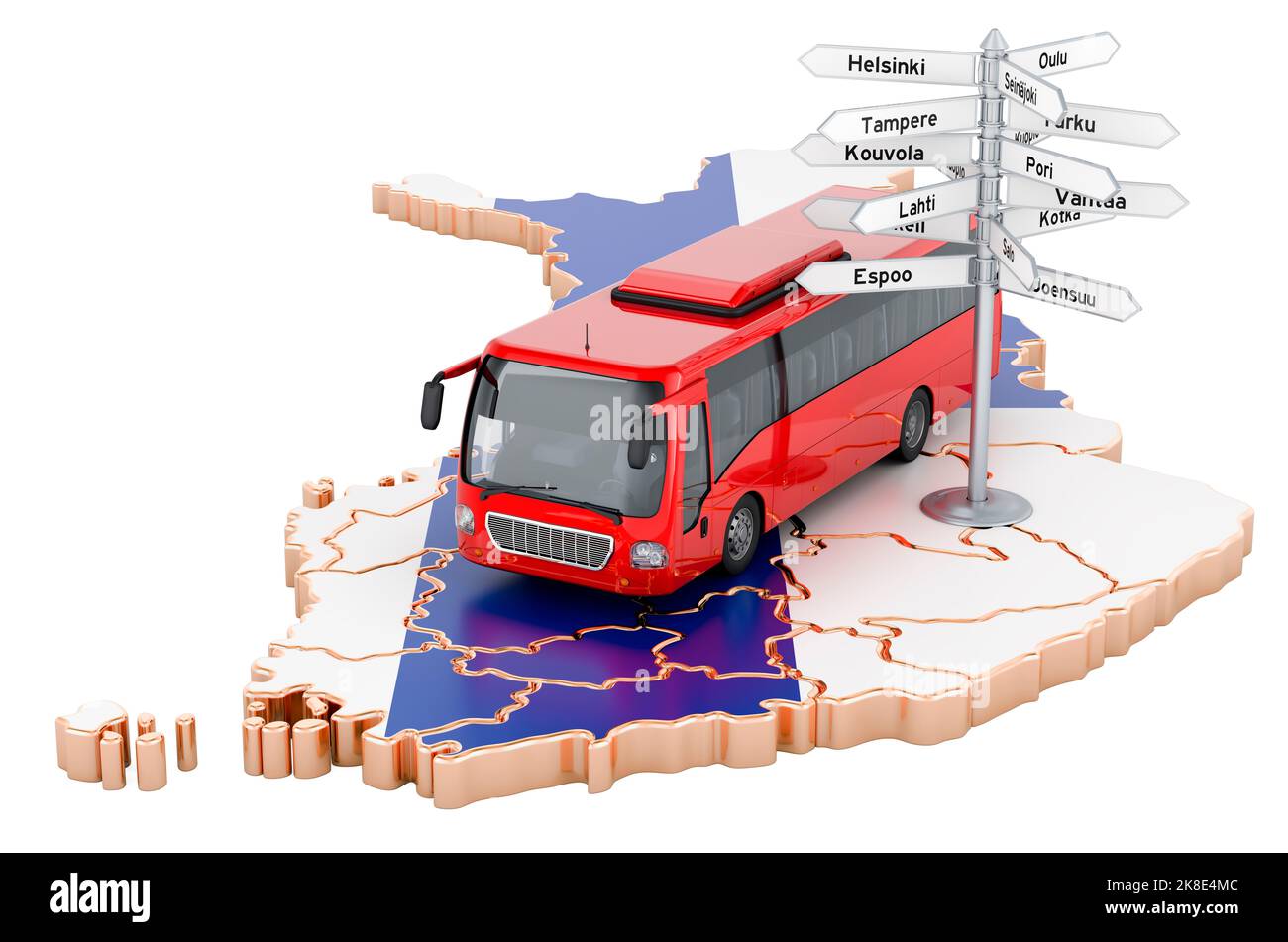 Finnish Bus Tours concept. 3D rendering isolated on white background ...